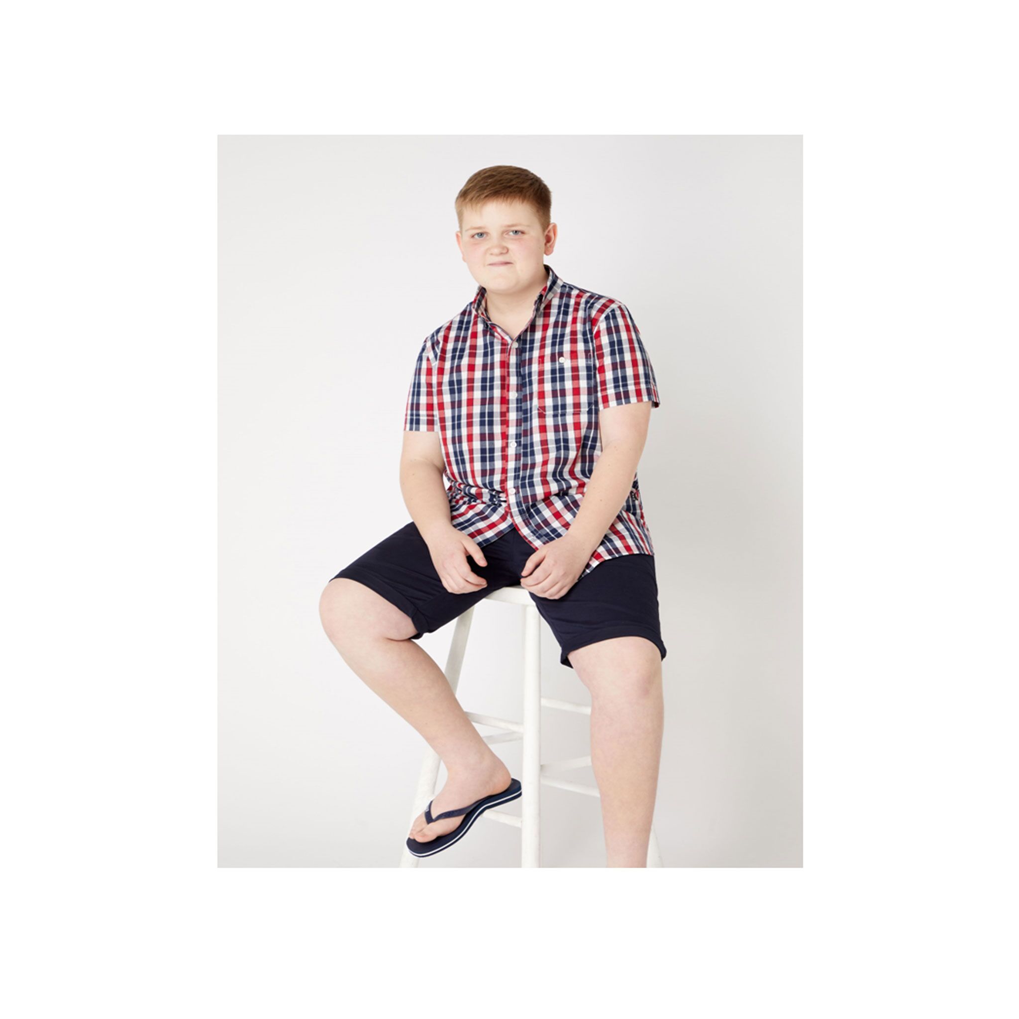 Red Mix Boys Plus Size Sturdy Fit Checked Short Sleeved Shirt <br/> 36" – 46" Chest - Image 2