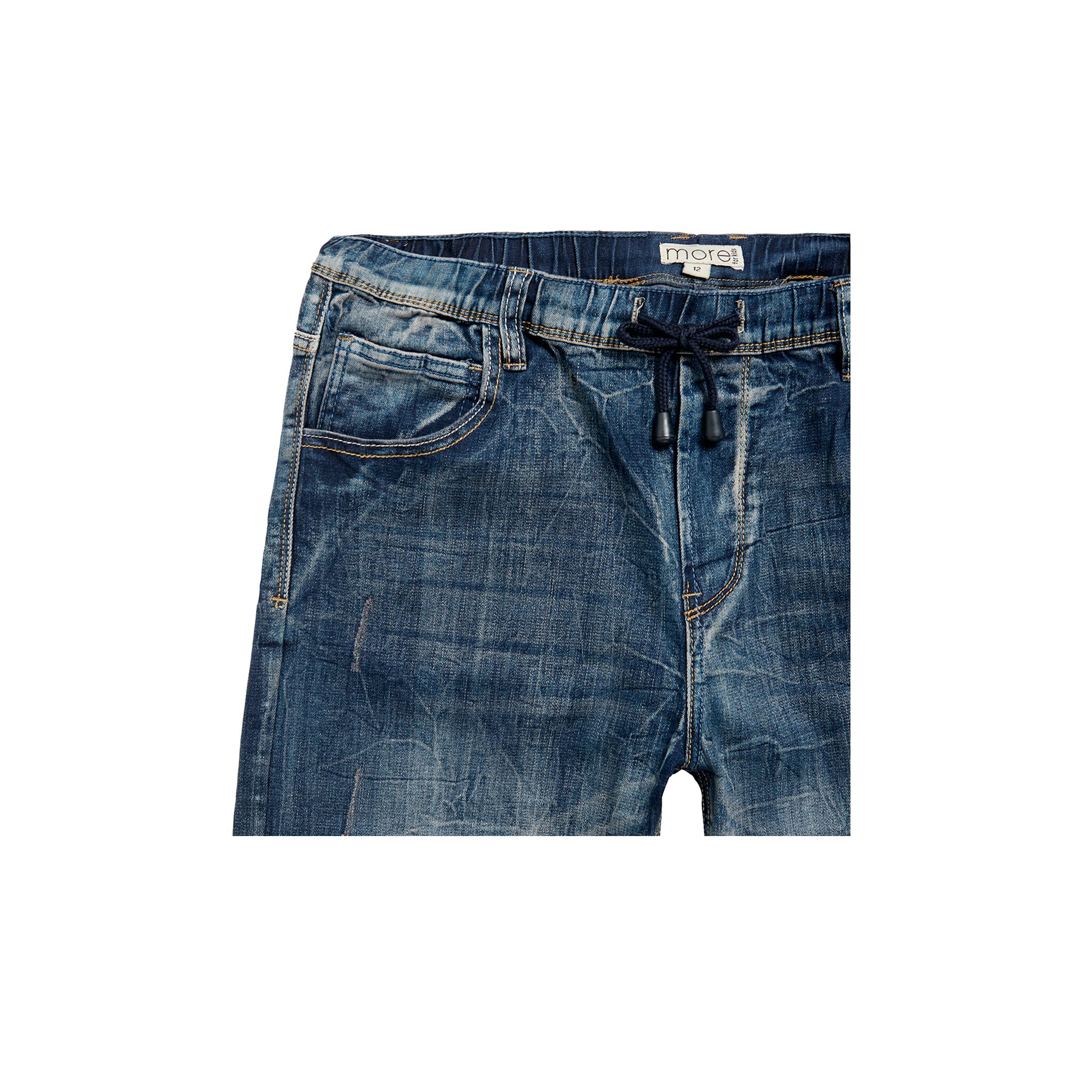 Mid Blue Boys Plus Size Sturdy Fit Pull-On Drawstring Waist Jeans <br> 30" – 42" Waist - Image 4