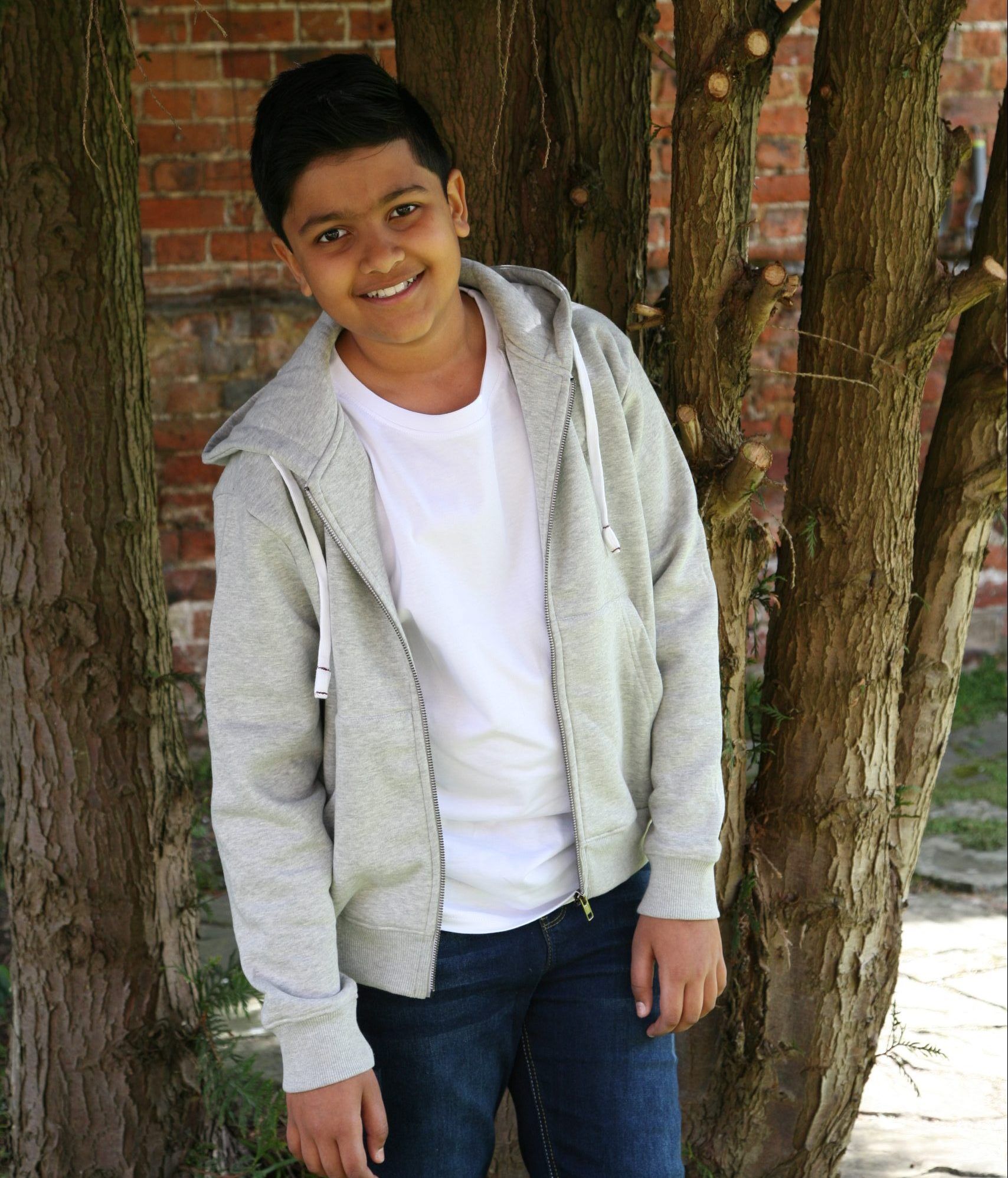 Shop Grey Marl Boys Plus Size Sturdy Fit Cotton Rich Authentic Brushback Zip-Up Hoodie