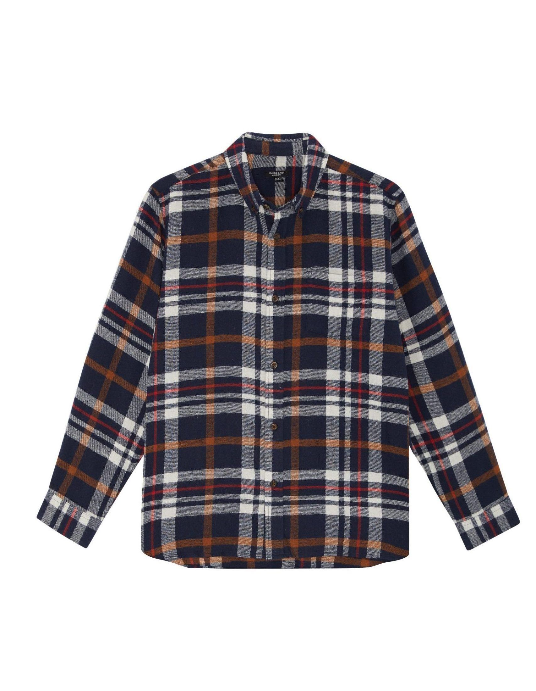 Navy Mix Boys Plus Size Sturdy Fit Warm Handle Checked Long Sleeve Shirt <br/> 36″ – 46″ Chest