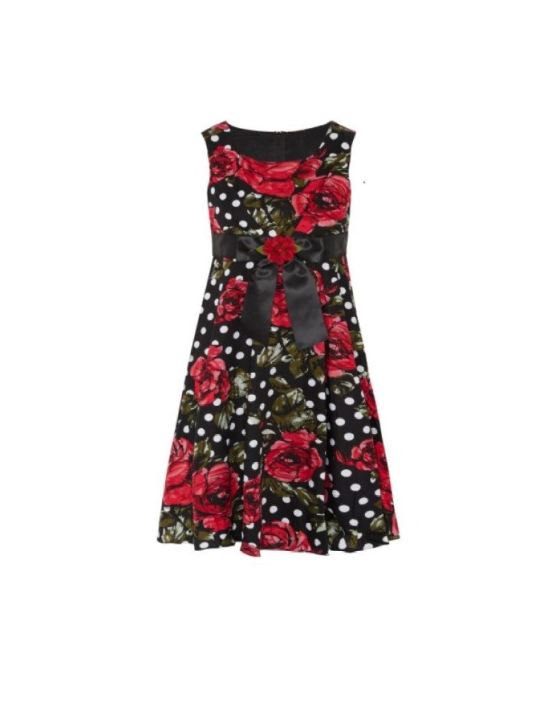 Black/Red Mix Girls Plus Size Generous Fit Printed Party Dress <br/> 30″ – 37″ Waist